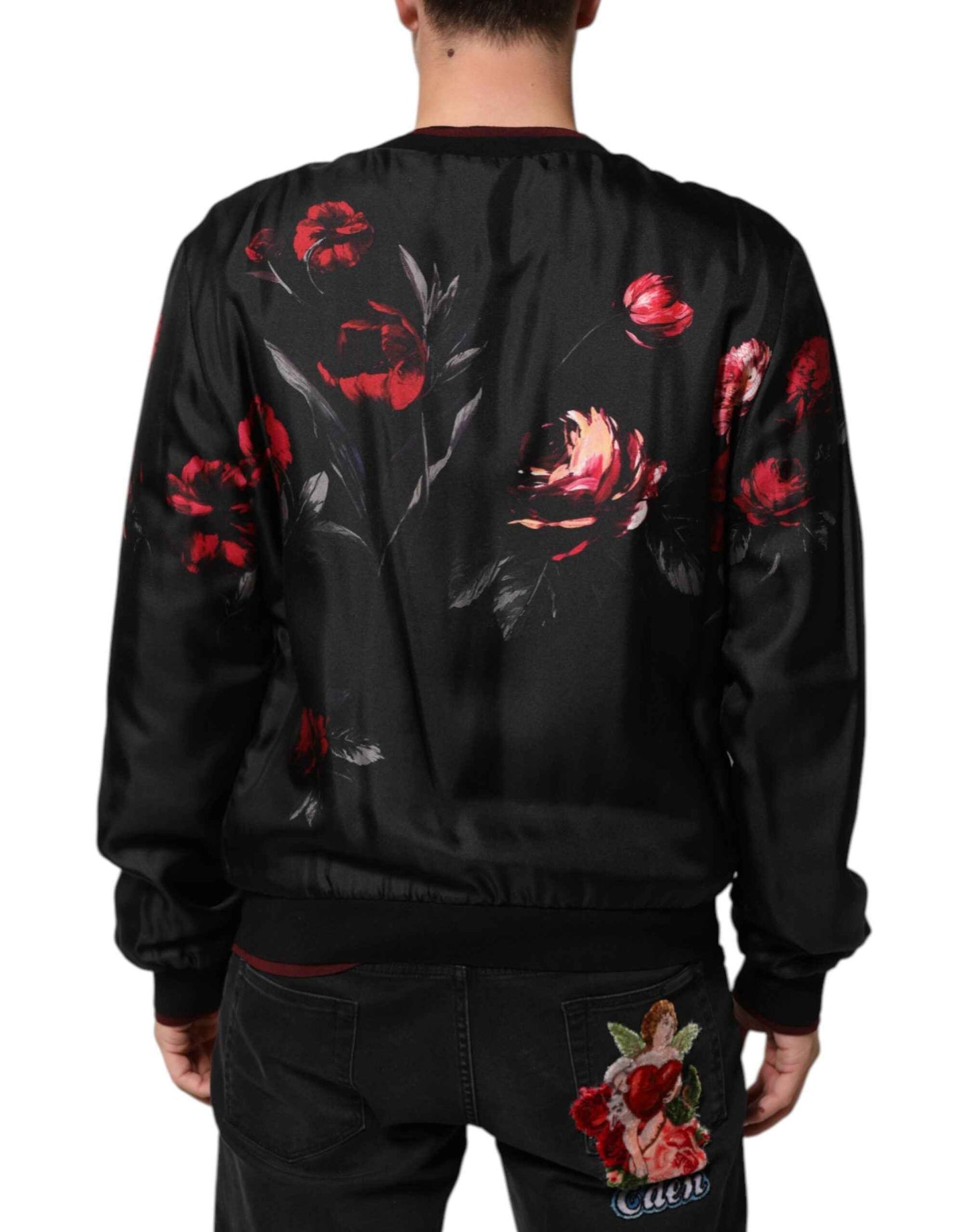 Dolce & Gabbana Black Red Floral Silk Bomber Blouson Jacket by Dolce & Gabbana