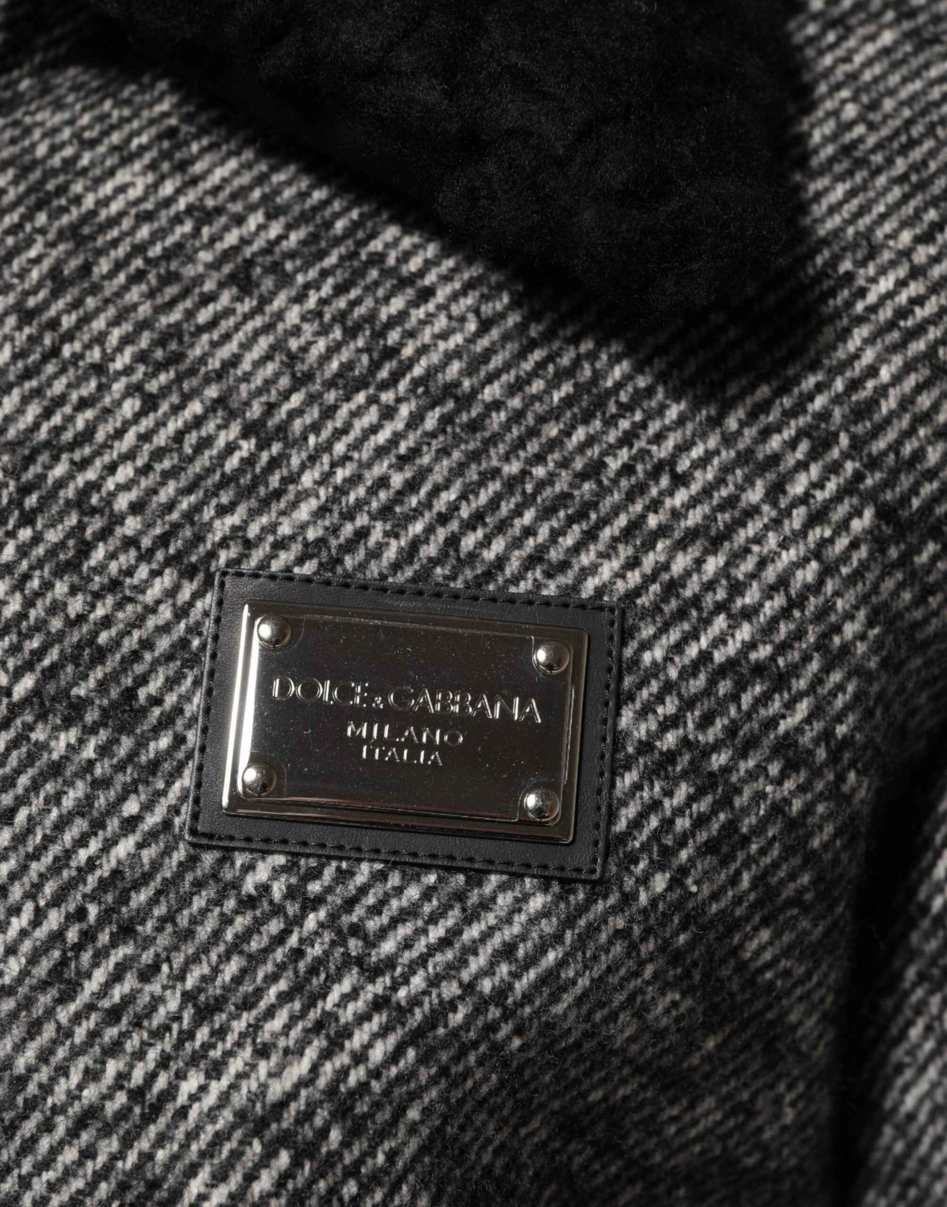 Dolce & Gabbana Gray Wool Herringbone Shearling Collar Bomber Jacket by Dolce & Gabbana