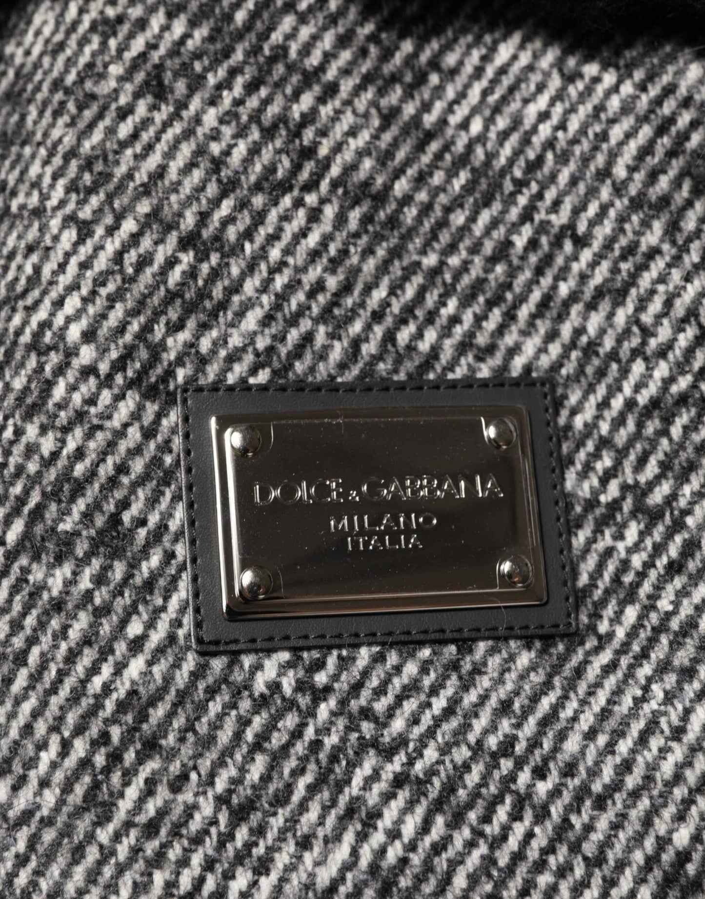 Dolce & Gabbana Gray Wool Herringbone Shearling Collar Bomber Jacket by Dolce & Gabbana