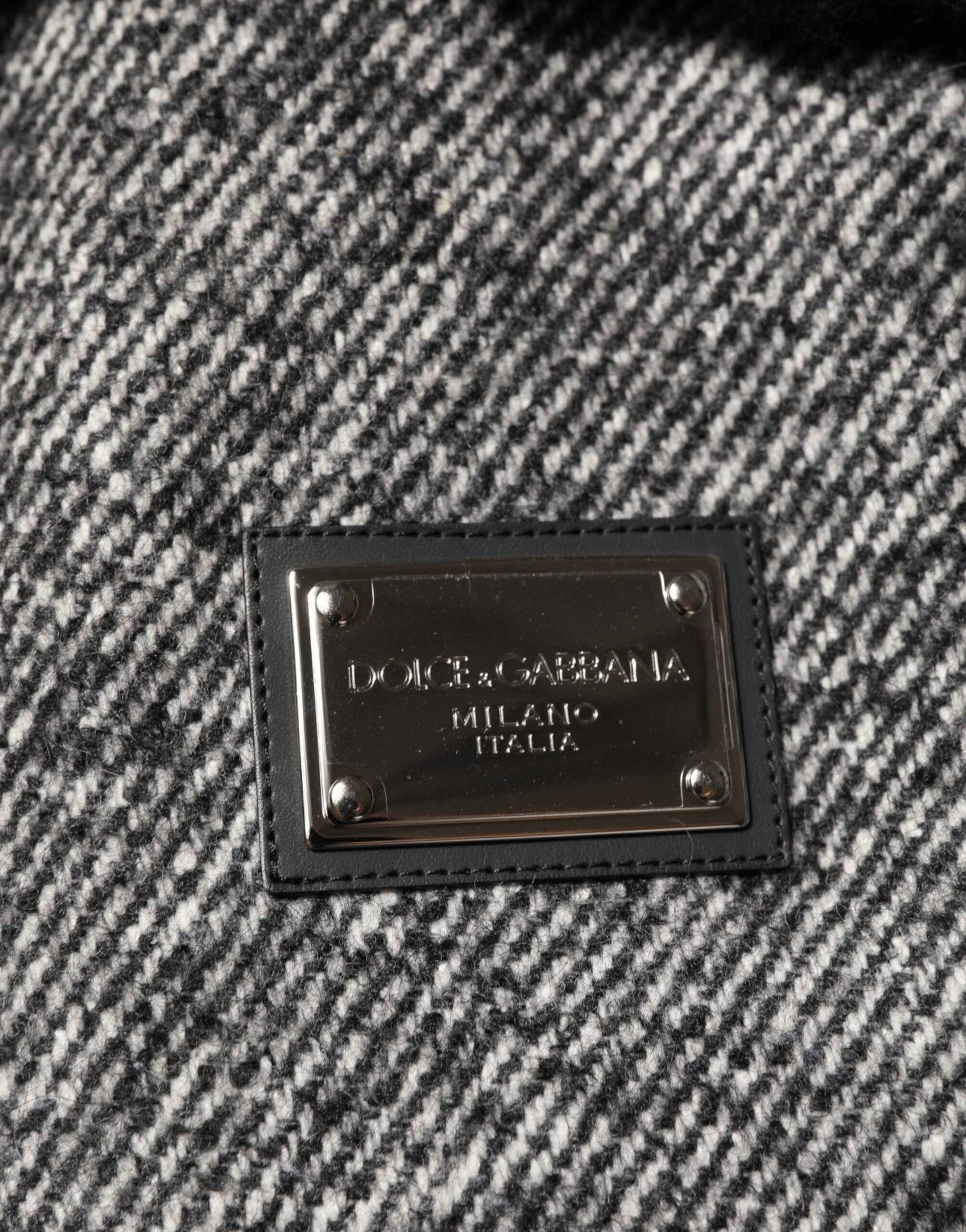 Dolce & Gabbana Gray Wool Herringbone Shearling Collar Bomber Jacket by Dolce & Gabbana