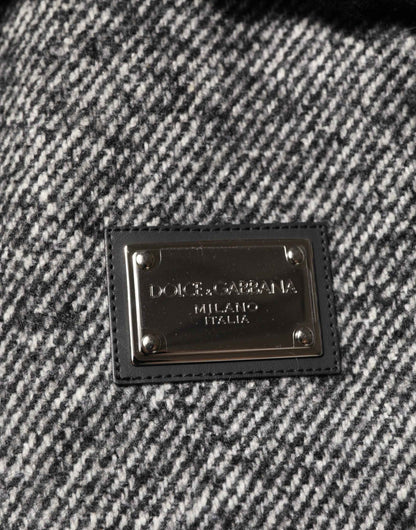 Dolce & Gabbana Gray Wool Herringbone Shearling Collar Bomber Jacket by Dolce & Gabbana