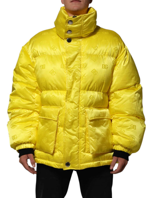 Dolce & Gabbana Yellow Nylon Logo Puffer Bomber Men Jacket by Dolce & Gabbana