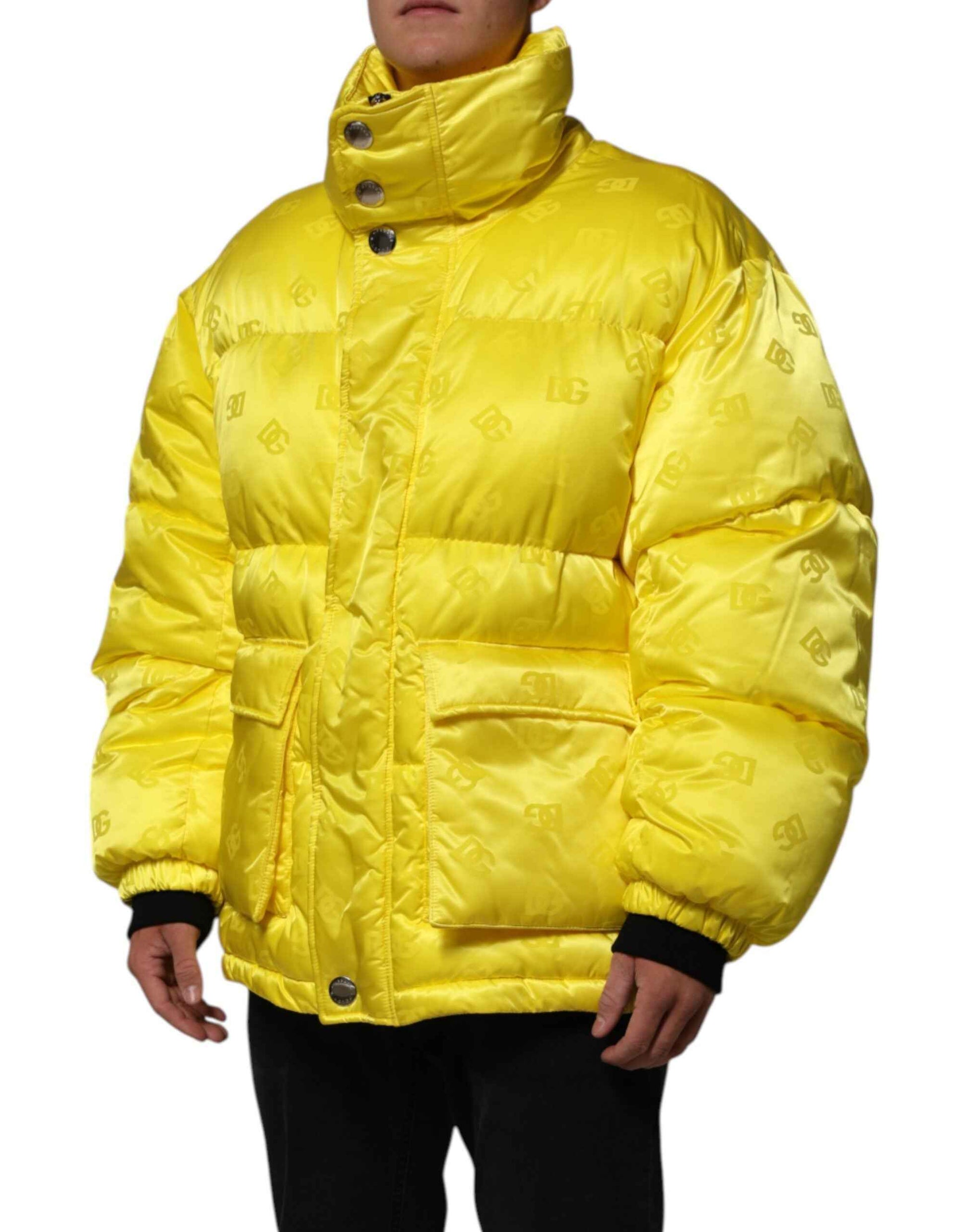 Dolce & Gabbana Yellow Nylon Logo Puffer Bomber Men Jacket by Dolce & Gabbana