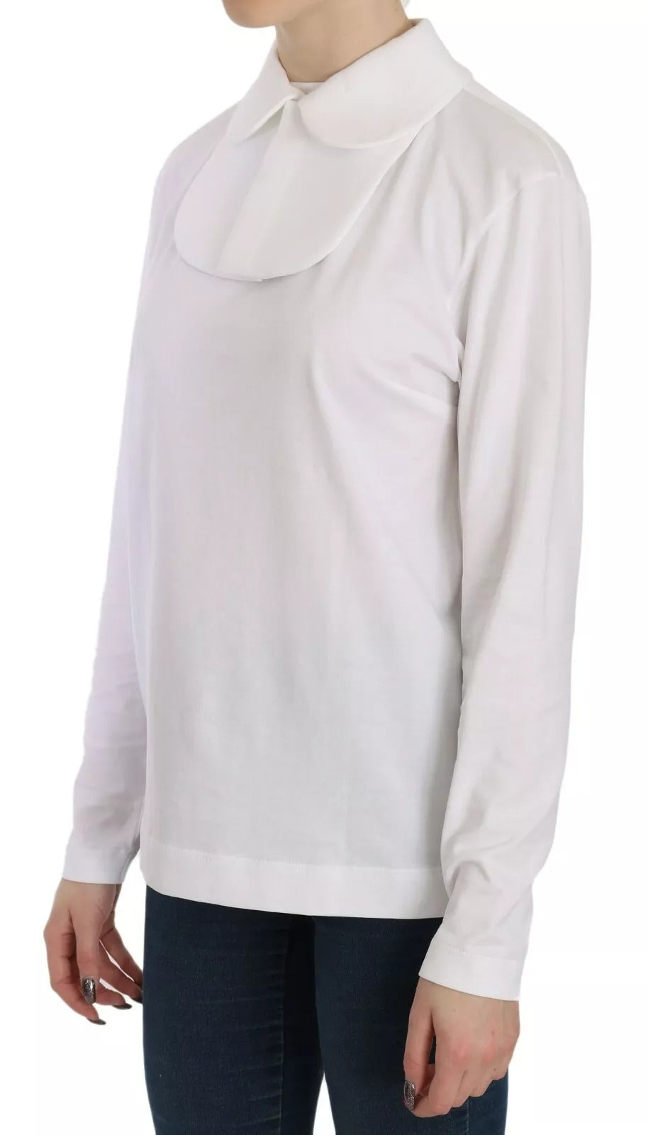 Dolce &amp; Gabbana White Cotton Longsleeve Collared Blouse