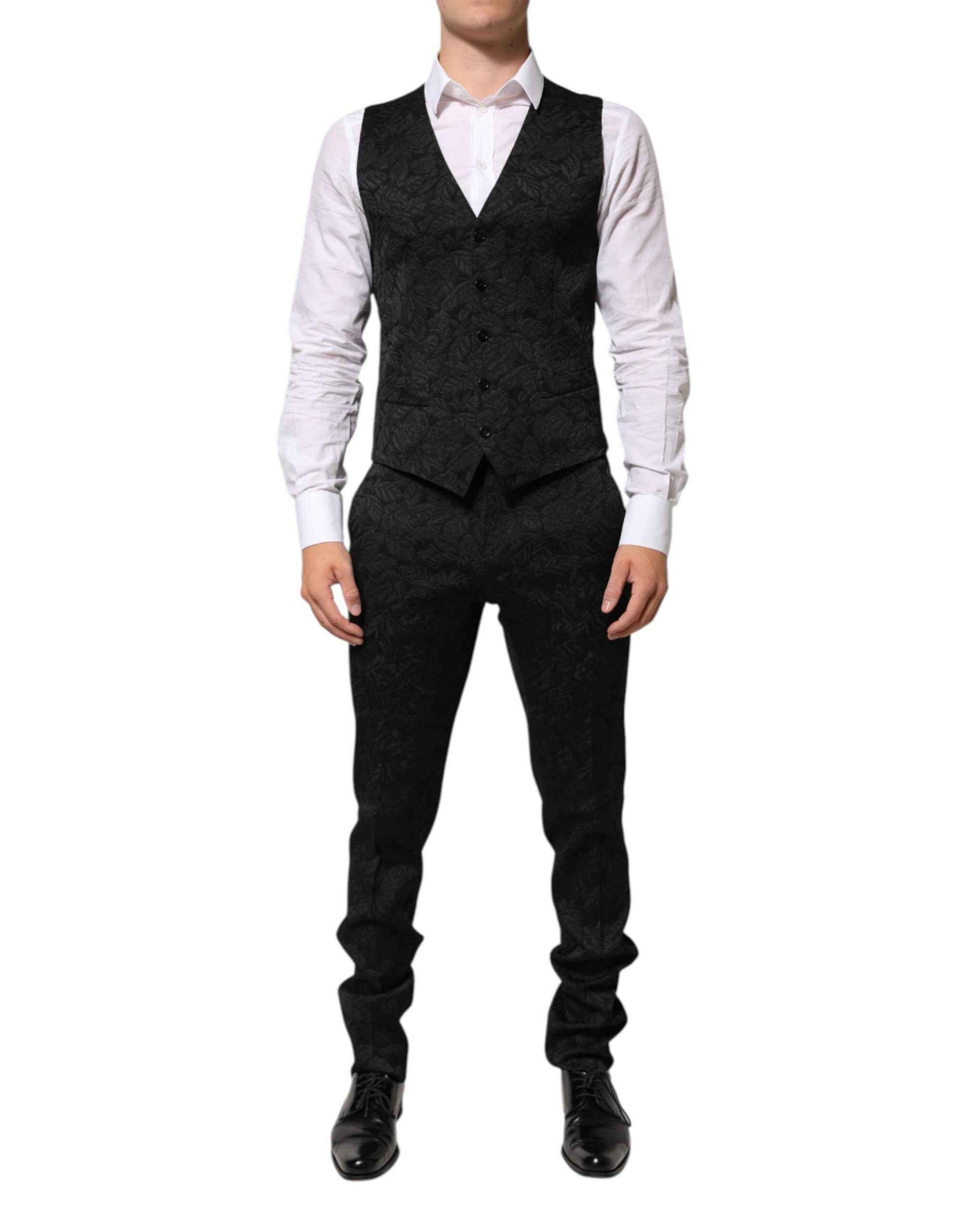 Dolce & Gabbana Black 3 Piece Brocade Jacquard Suit MARTINI by Dolce & Gabbana