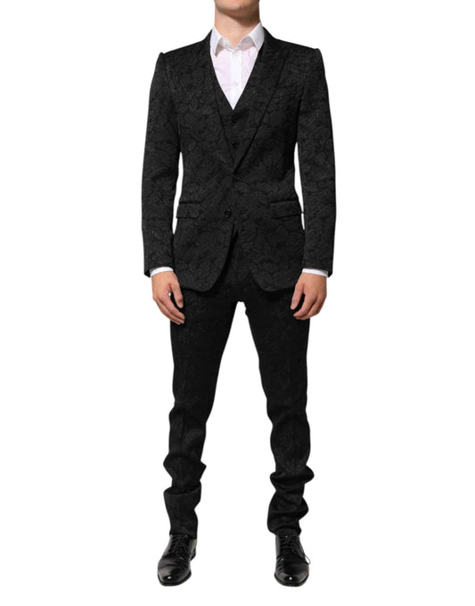Dolce & Gabbana Black 3 Piece Brocade Jacquard Suit MARTINI by Dolce & Gabbana