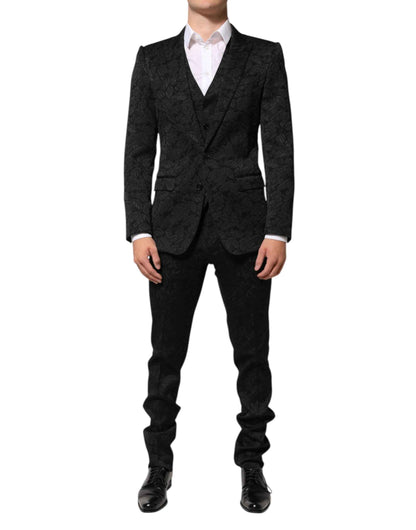 Dolce & Gabbana Black 3 Piece Brocade Jacquard Suit MARTINI by Dolce & Gabbana