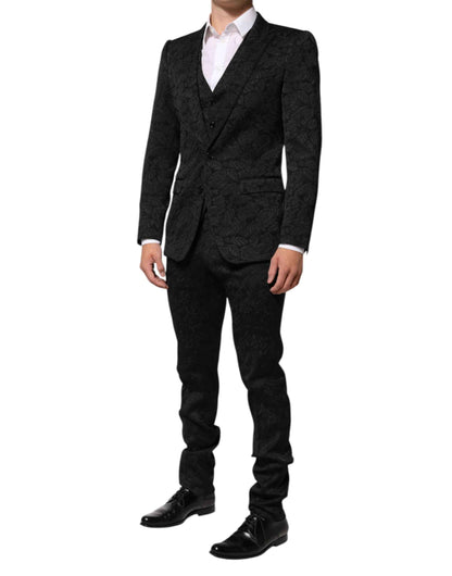 Dolce & Gabbana Black 3 Piece Brocade Jacquard Suit MARTINI by Dolce & Gabbana