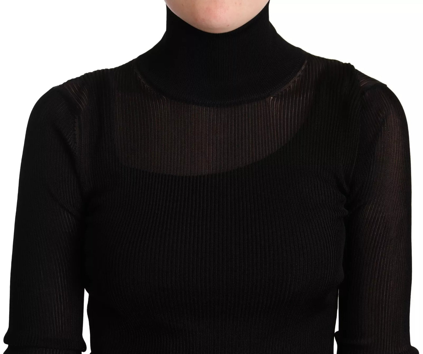 Dolce &amp; Gabbana Black Turtleneck Form Fitting Pullover Sweater