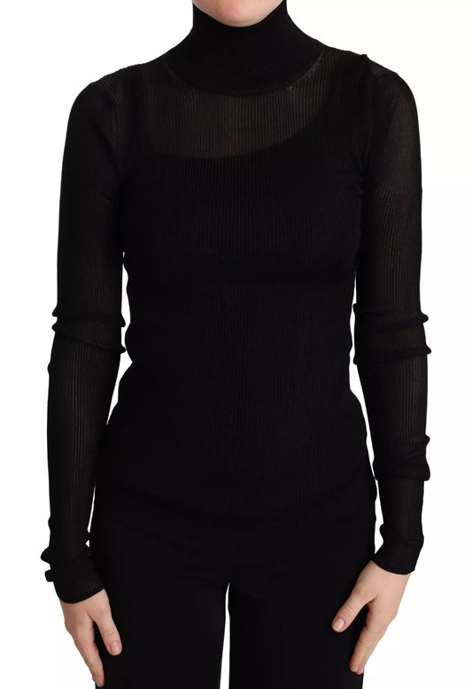 Dolce &amp; Gabbana Black Turtleneck Form Fitting Pullover Sweater