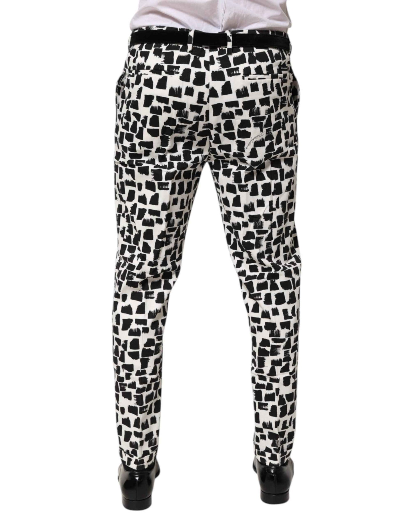 Dolce & Gabbana Black White Abstract Print Cotton Blend Pants by Dolce & Gabbana