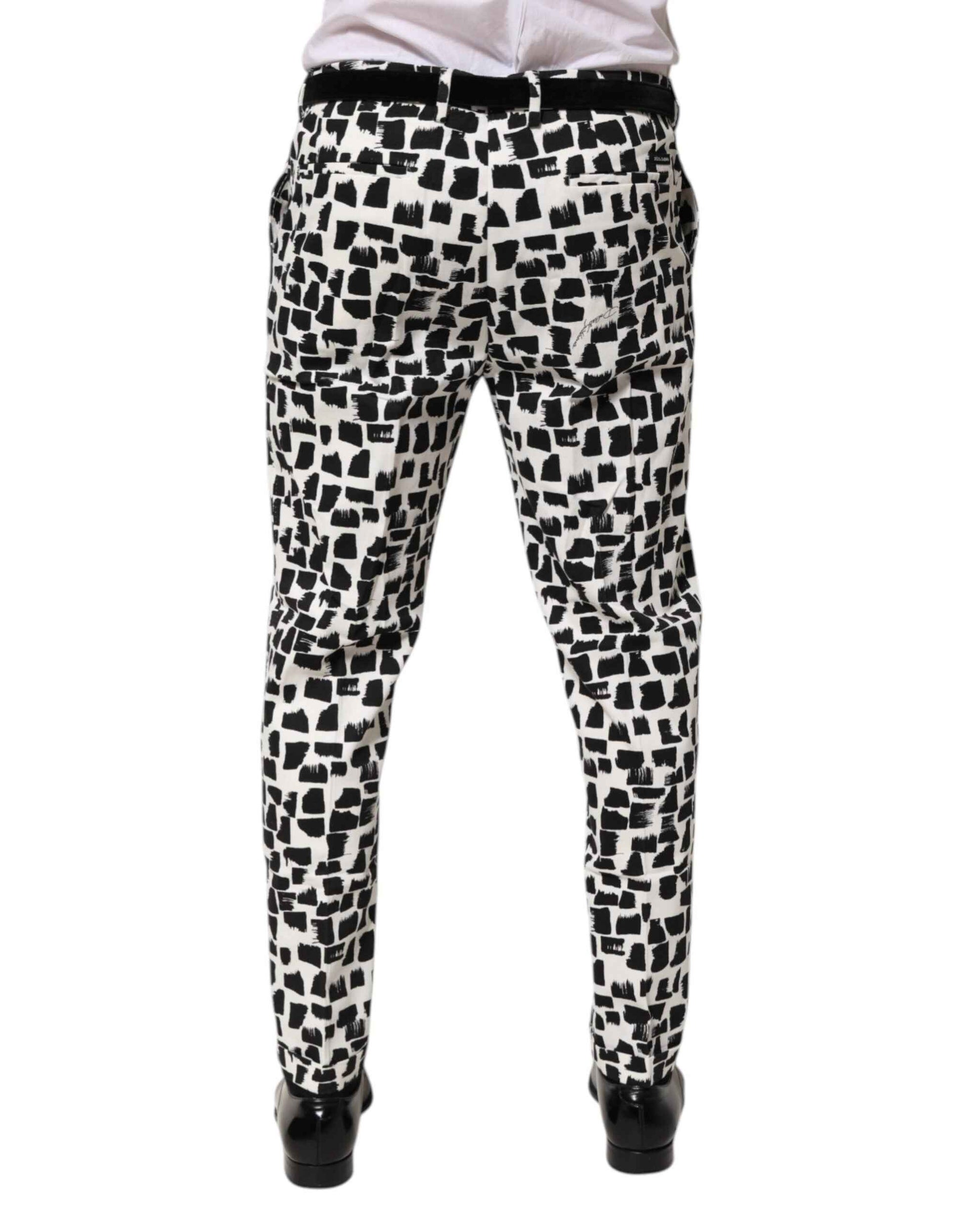 Dolce & Gabbana Black White Abstract Print Cotton Blend Pants by Dolce & Gabbana
