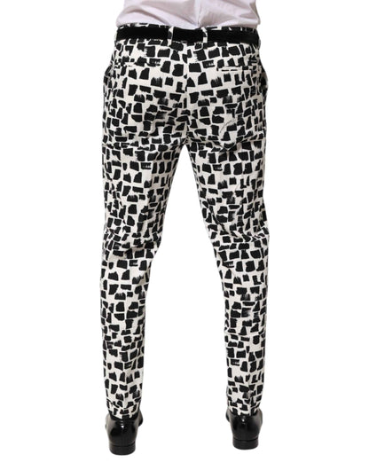 Dolce & Gabbana Black White Abstract Print Cotton Blend Pants by Dolce & Gabbana