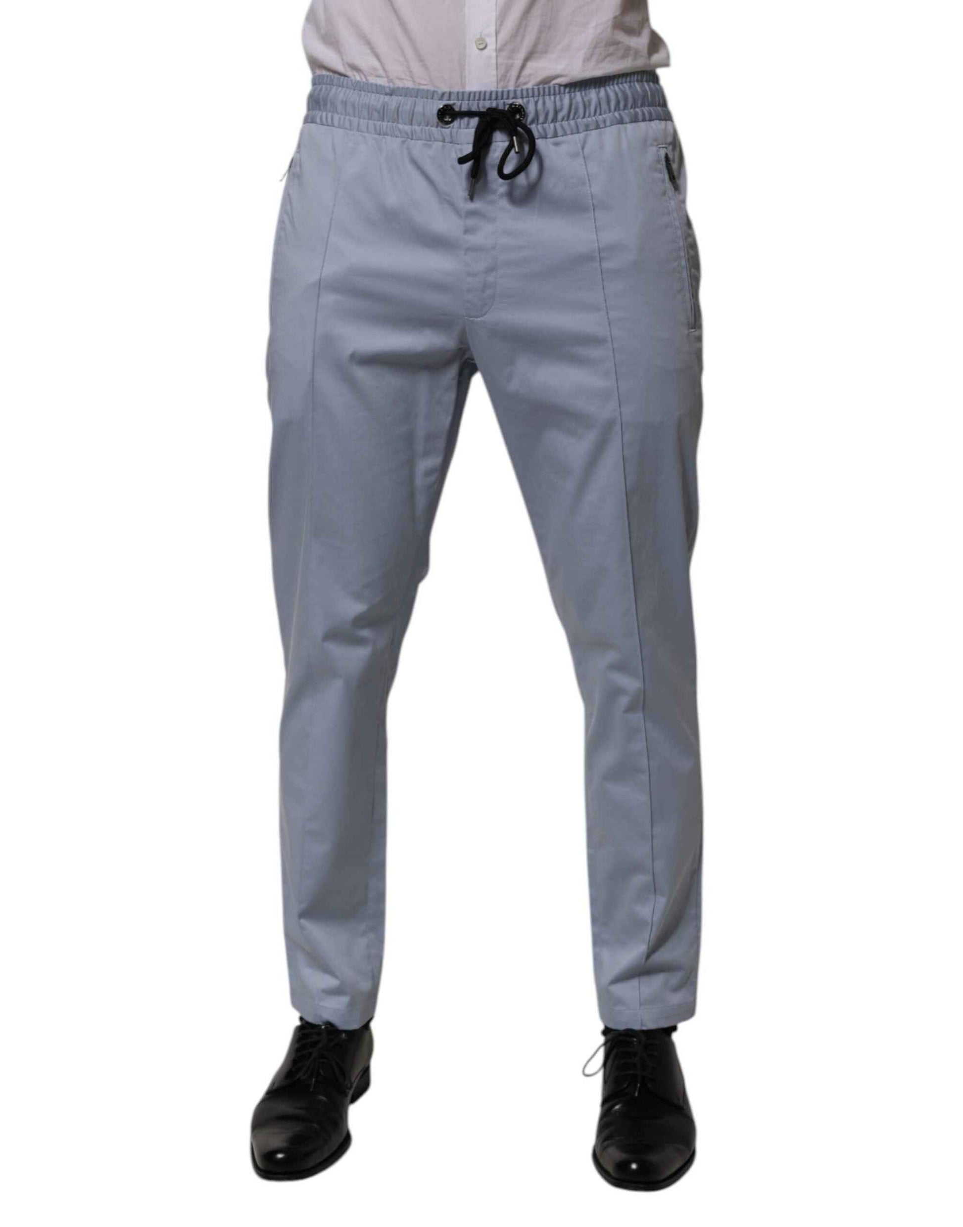 Dolce & Gabbana Light Blue Cotton Drawstring Elastic Waist Men Pants by Dolce & Gabbana