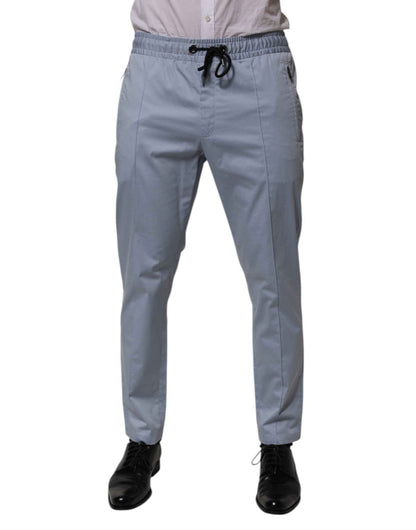 Dolce & Gabbana Light Blue Cotton Drawstring Elastic Waist Men Pants by Dolce & Gabbana