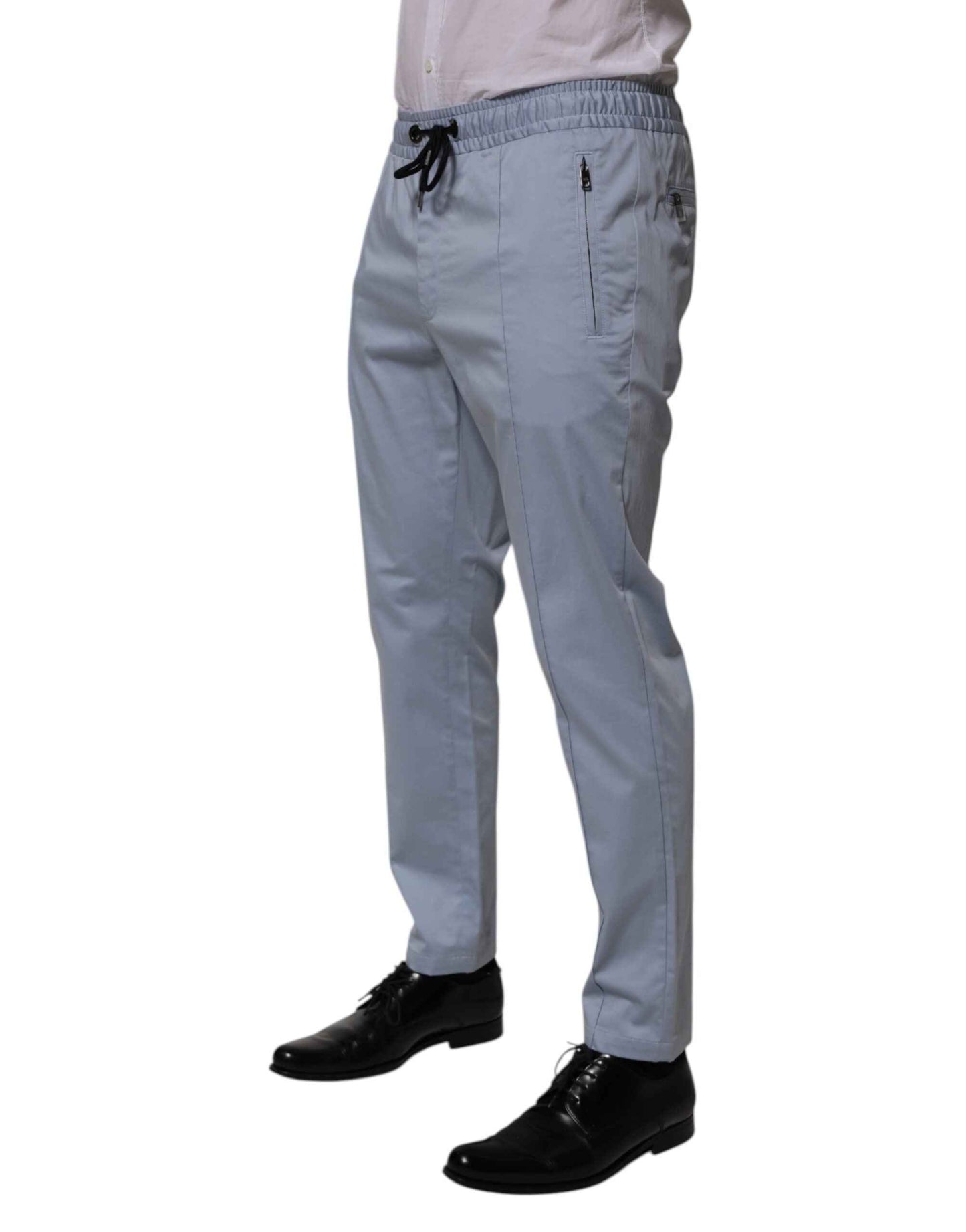 Dolce & Gabbana Light Blue Cotton Drawstring Elastic Waist Men Pants by Dolce & Gabbana