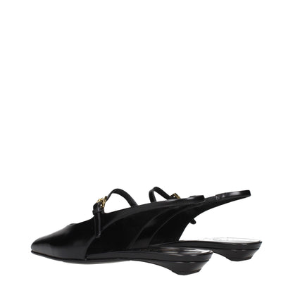 Prada Leather Flat Sandals Front Logo Black Luxury Edition