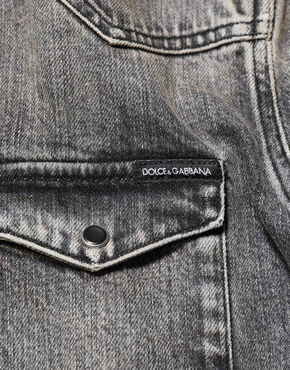 Dolce & Gabbana Black Washed Cotton Snap Long Sleeve Casual Shirt by Dolce & Gabbana