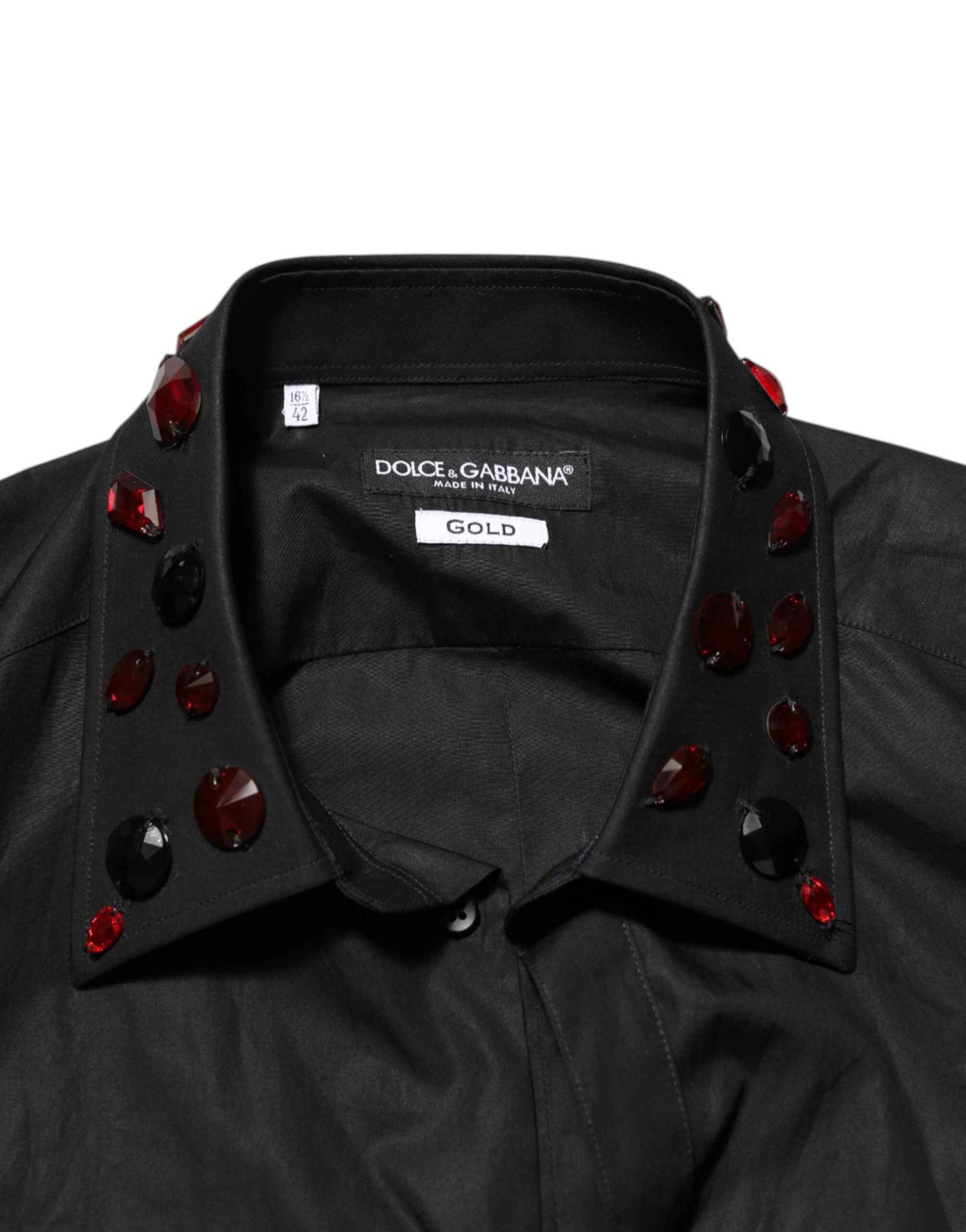 Dolce & Gabbana Black Cotton Embellished Collar Men’s Shirt by Dolce & Gabbana