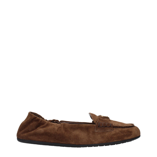 Prada F84278 Leather Slip On Loafers Designer Brown