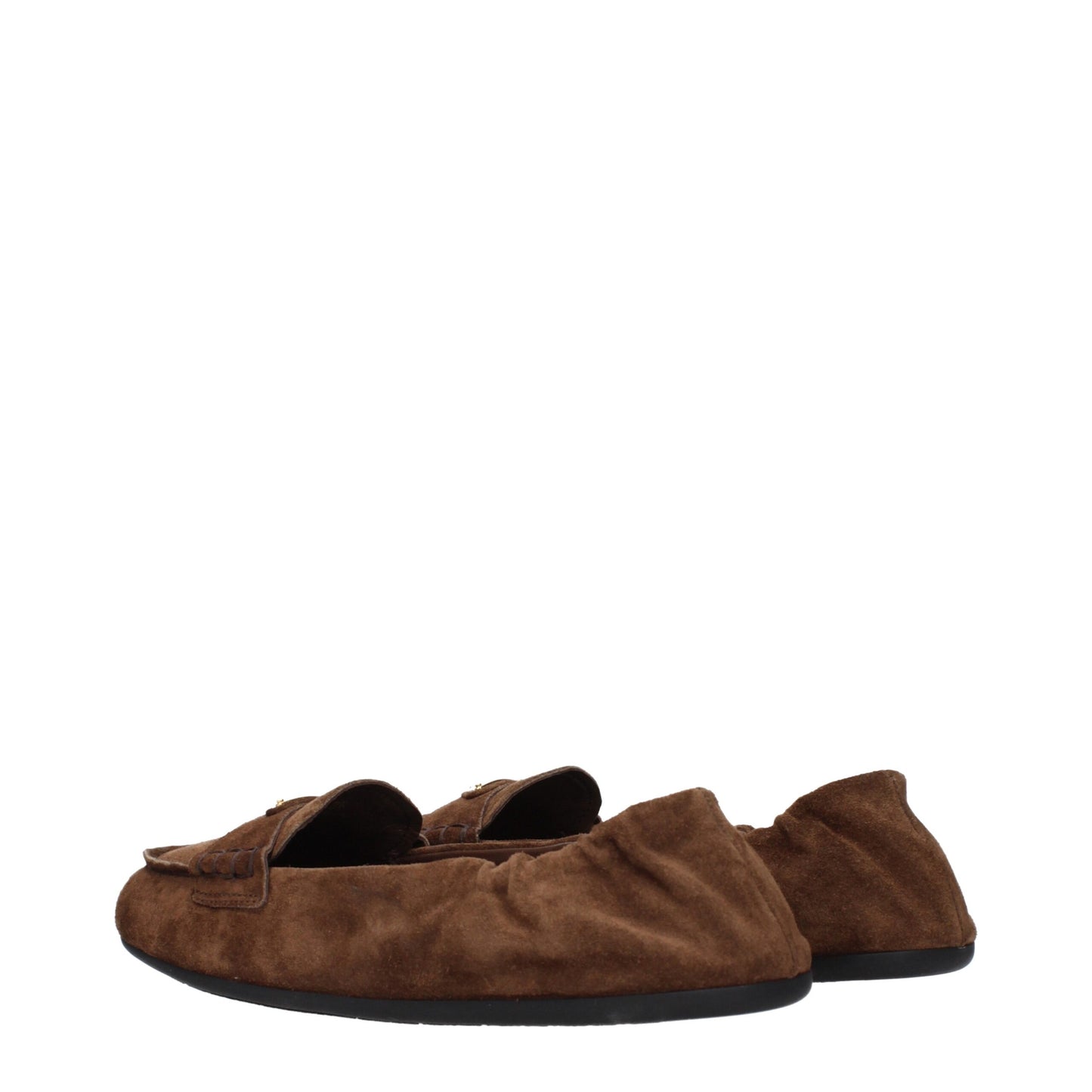 Prada F84278 Leather Slip On Loafers Designer Brown