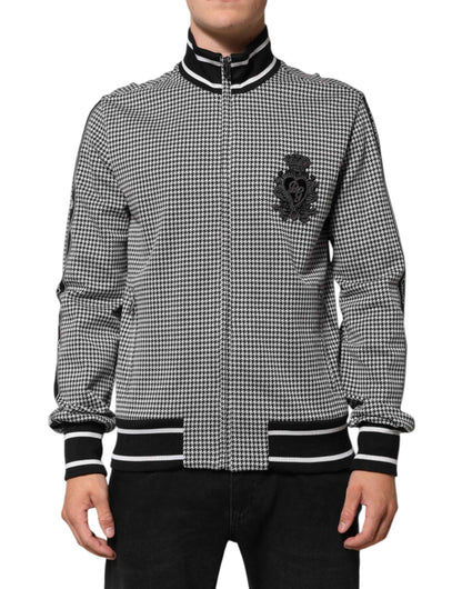 Dolce & Gabbana Black White Houndstooth Wool Crest Jacket Sweater by Dolce & Gabbana
