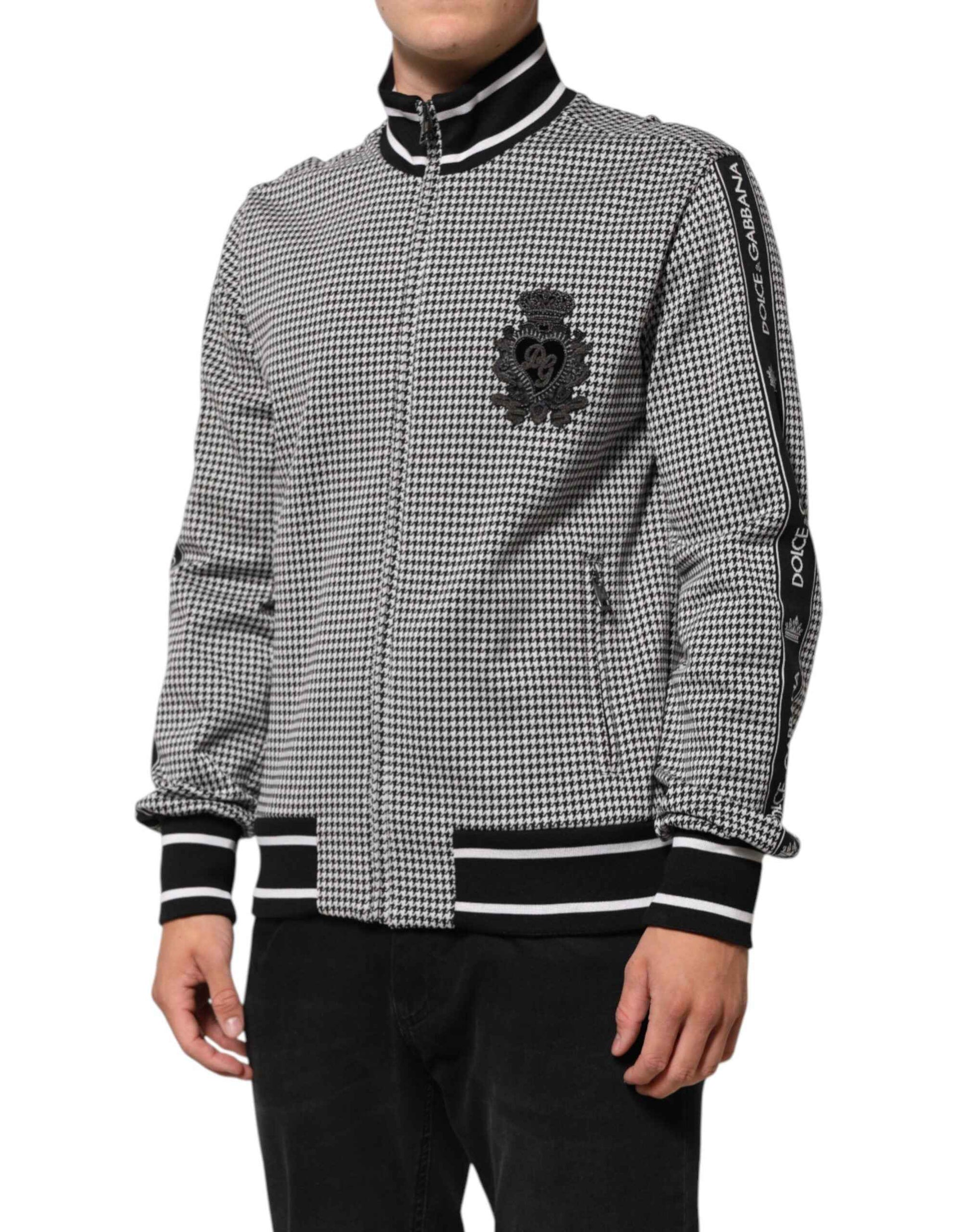 Dolce & Gabbana Black White Houndstooth Wool Crest Jacket Sweater by Dolce & Gabbana