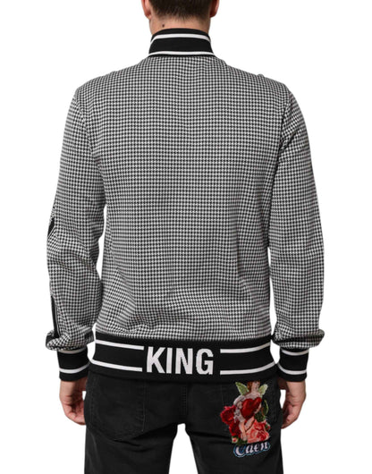 Dolce & Gabbana Black White Houndstooth Wool Crest Jacket Sweater by Dolce & Gabbana