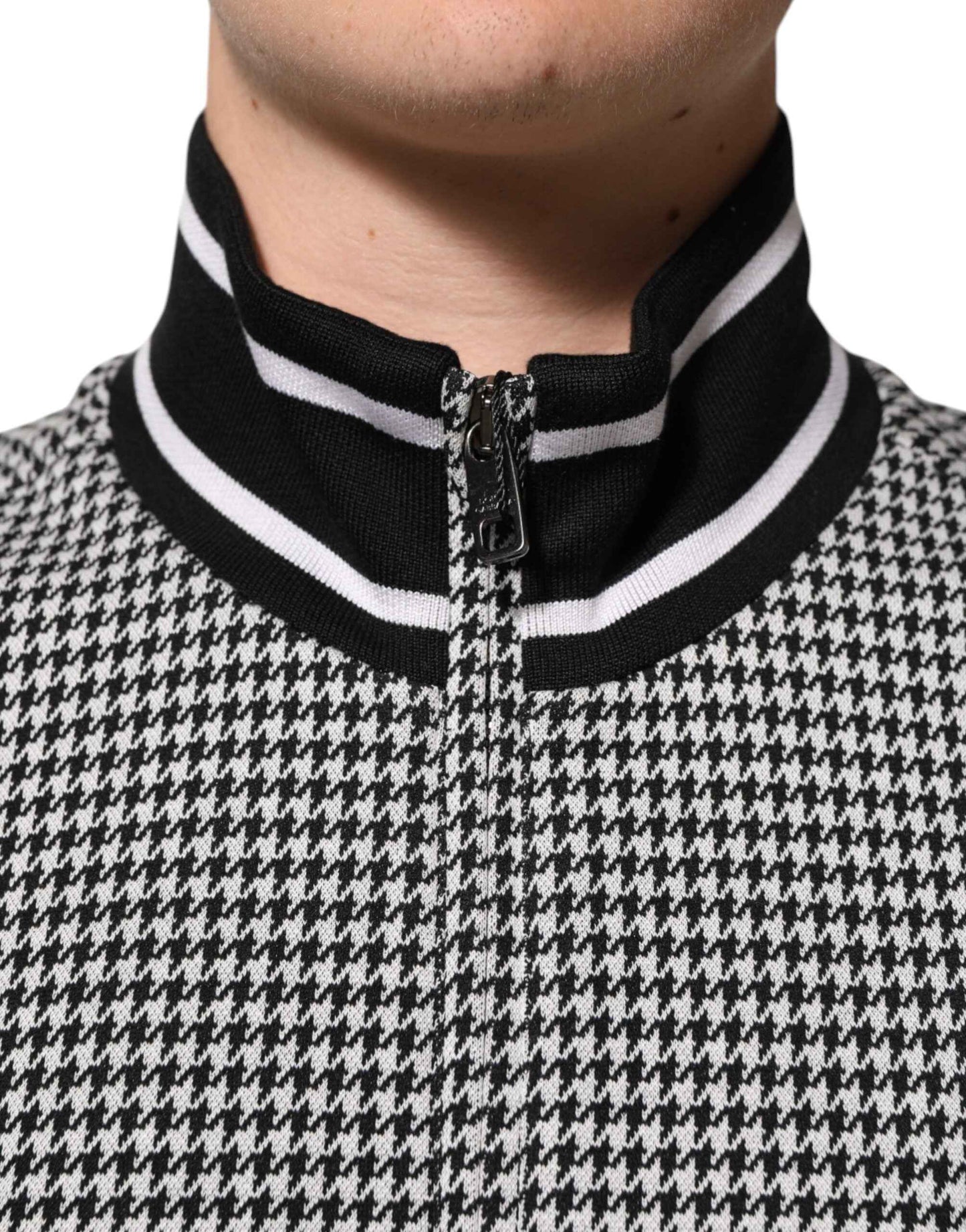 Dolce & Gabbana Black White Houndstooth Wool Crest Jacket Sweater by Dolce & Gabbana