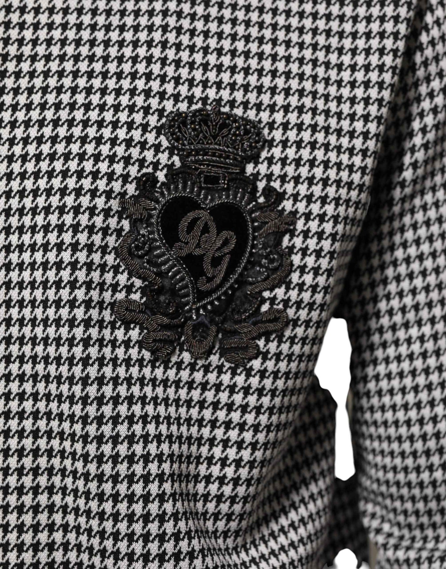 Dolce & Gabbana Black White Houndstooth Wool Crest Jacket Sweater by Dolce & Gabbana