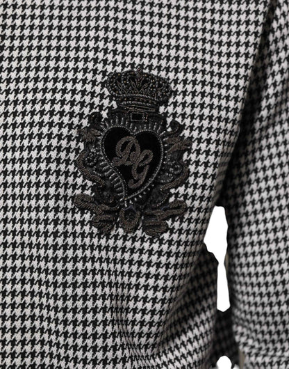Dolce & Gabbana Black White Houndstooth Wool Crest Jacket Sweater by Dolce & Gabbana