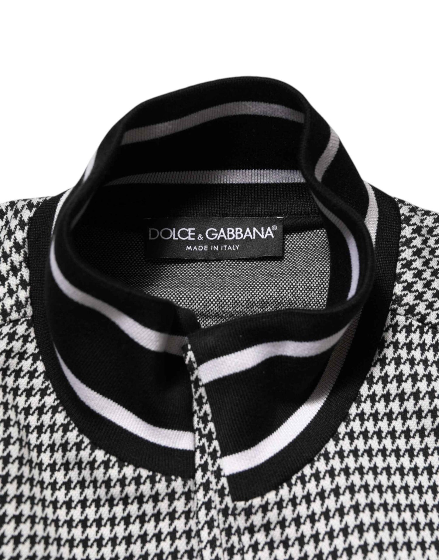 Dolce & Gabbana Black White Houndstooth Wool Crest Jacket Sweater by Dolce & Gabbana