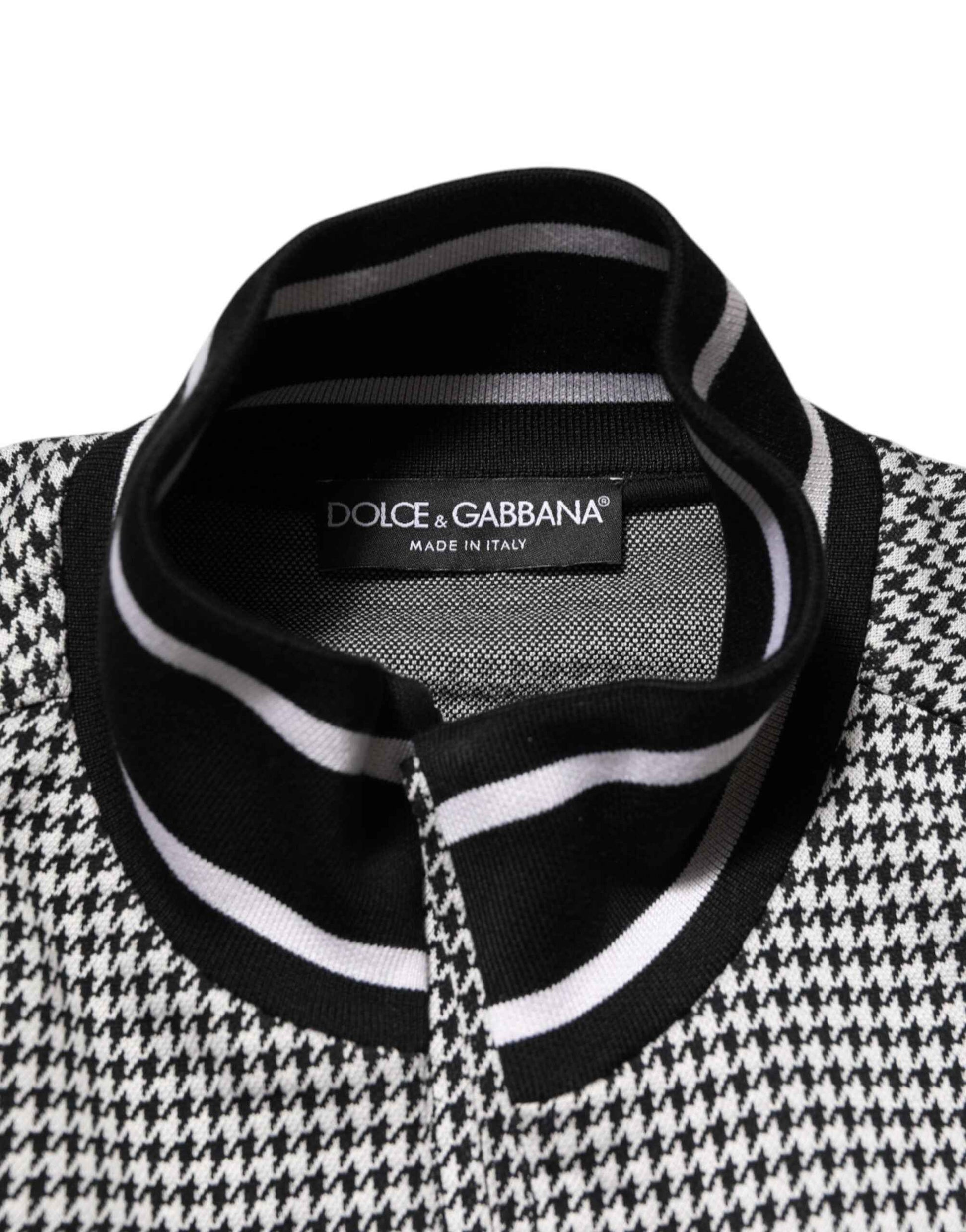 Dolce & Gabbana Black White Houndstooth Wool Crest Jacket Sweater by Dolce & Gabbana