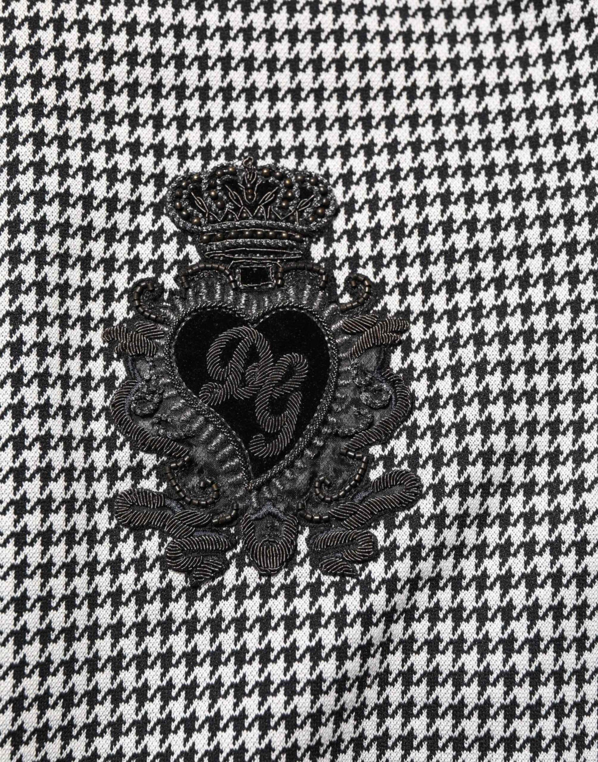 Dolce & Gabbana Black White Houndstooth Wool Crest Jacket Sweater by Dolce & Gabbana