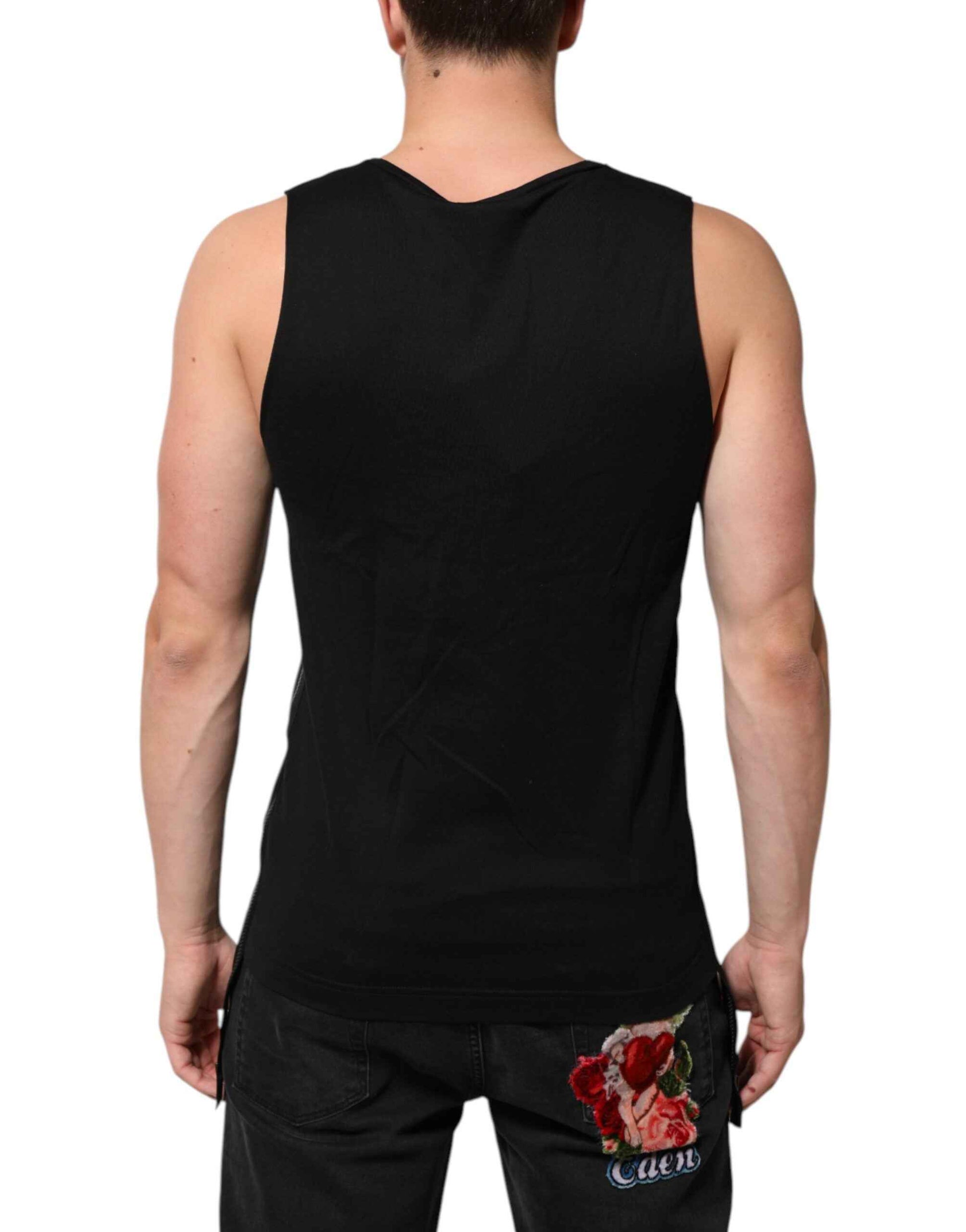 Dolce & Gabbana Black Cotton Sleeveless Tank Top DG Logo Men T-shirt by Dolce & Gabbana