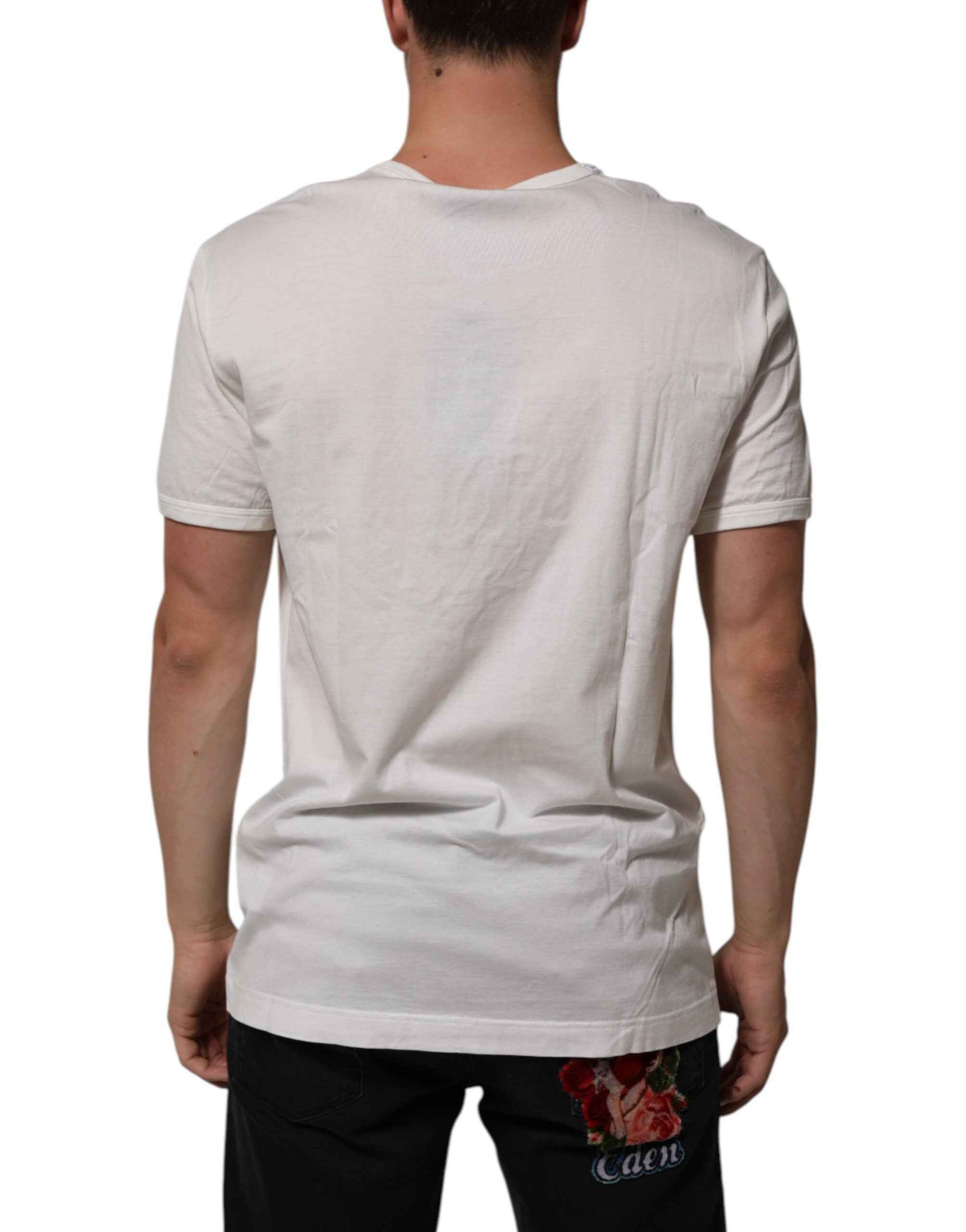 Dolce & Gabbana White Cotton DG Crown Embossed Men T-shirt by Dolce & Gabbana
