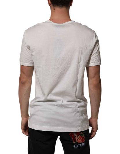 Dolce & Gabbana White Cotton DG Crown Embossed Men T-shirt by Dolce & Gabbana