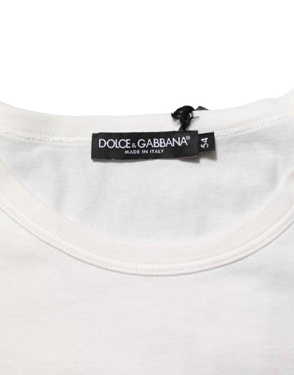 Dolce & Gabbana White Cotton DG Crown Embossed Men T-shirt by Dolce & Gabbana