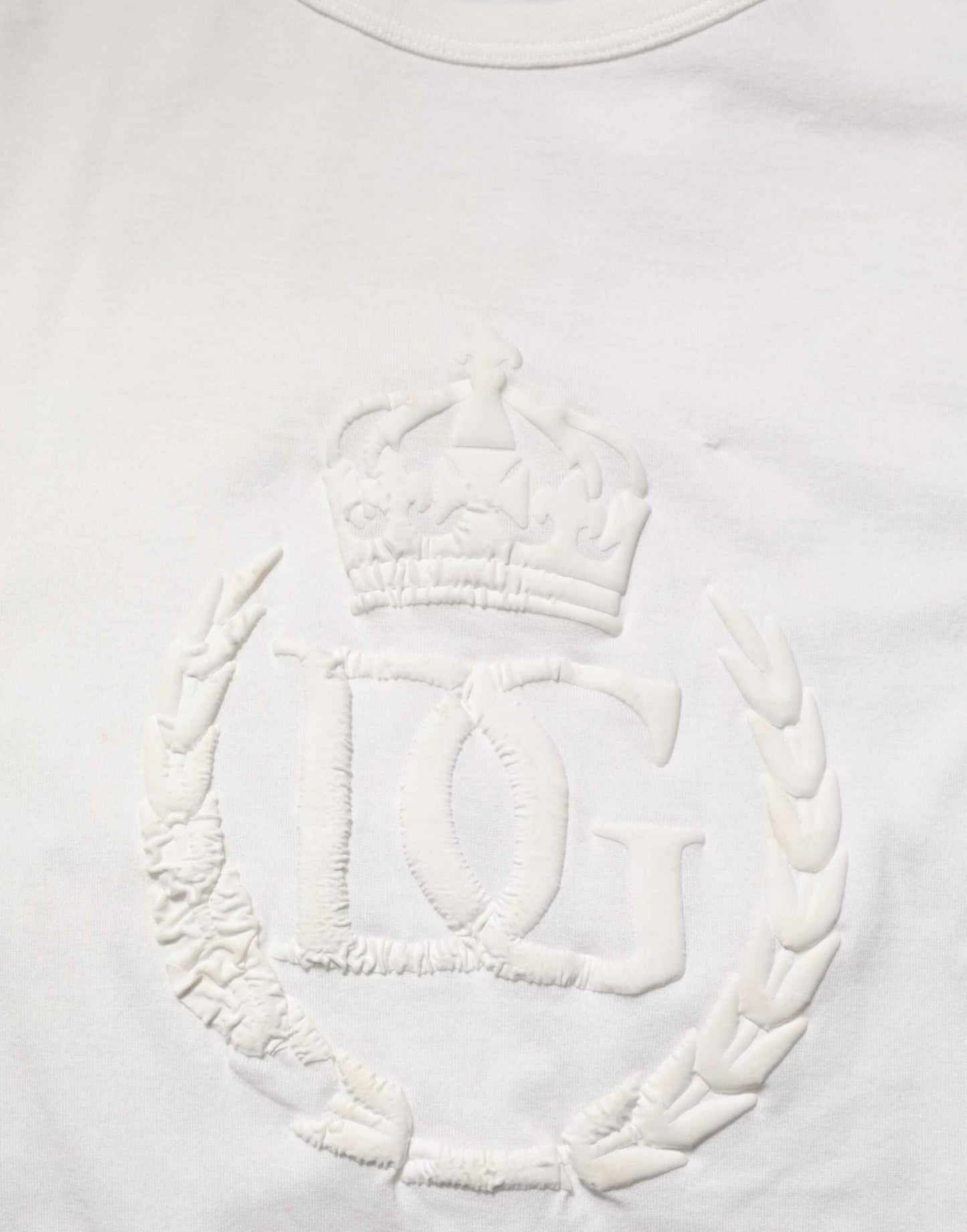 Dolce & Gabbana White Cotton DG Crown Embossed Men T-shirt by Dolce & Gabbana