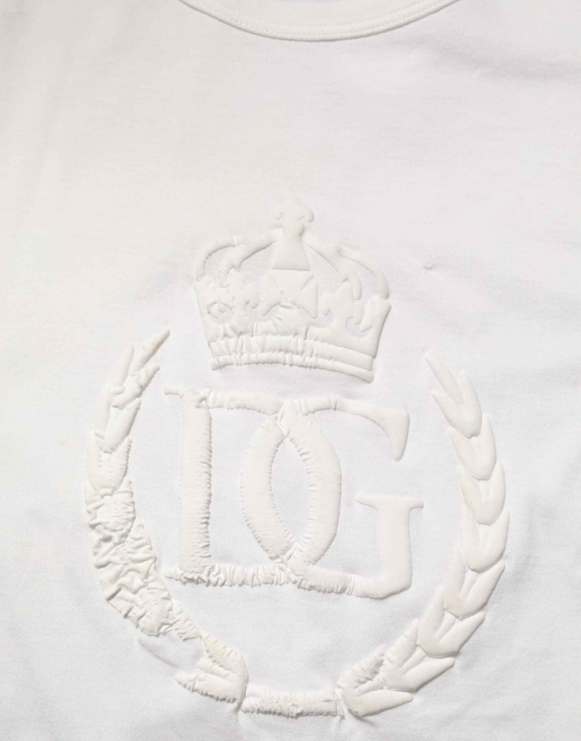 Dolce & Gabbana White Cotton DG Crown Embossed Men T-shirt by Dolce & Gabbana