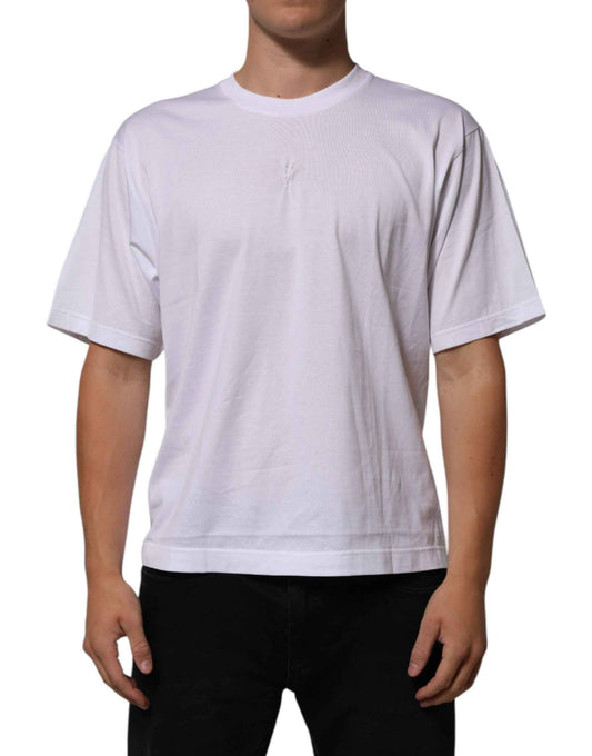 Dolce & Gabbana White Cotton Logo Patch Crew Neck Men T-shirt by Dolce & Gabbana