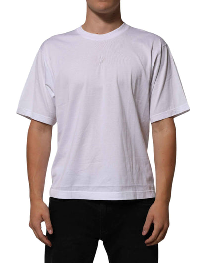 Dolce & Gabbana White Cotton Logo Patch Crew Neck Men T-shirt by Dolce & Gabbana