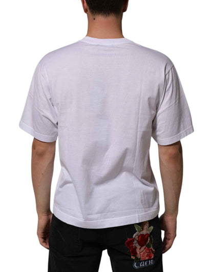 Dolce & Gabbana White Cotton Logo Patch Crew Neck Men T-shirt by Dolce & Gabbana