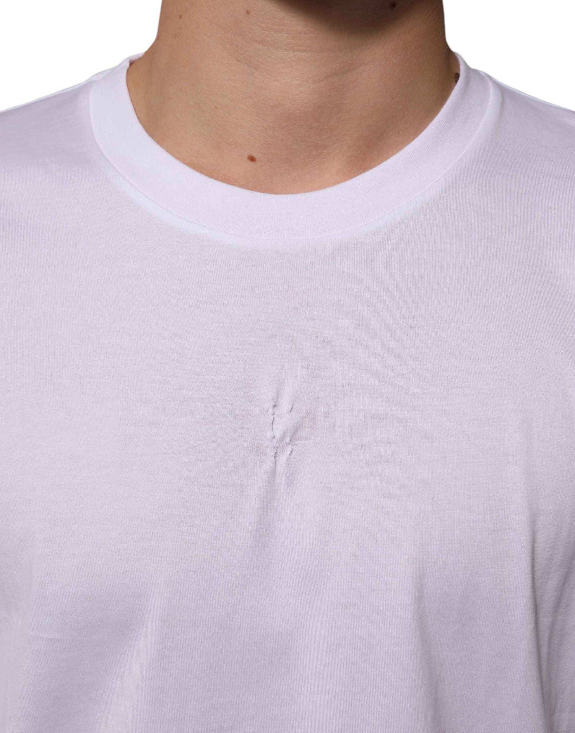 Dolce & Gabbana White Cotton Logo Patch Crew Neck Men T-shirt by Dolce & Gabbana
