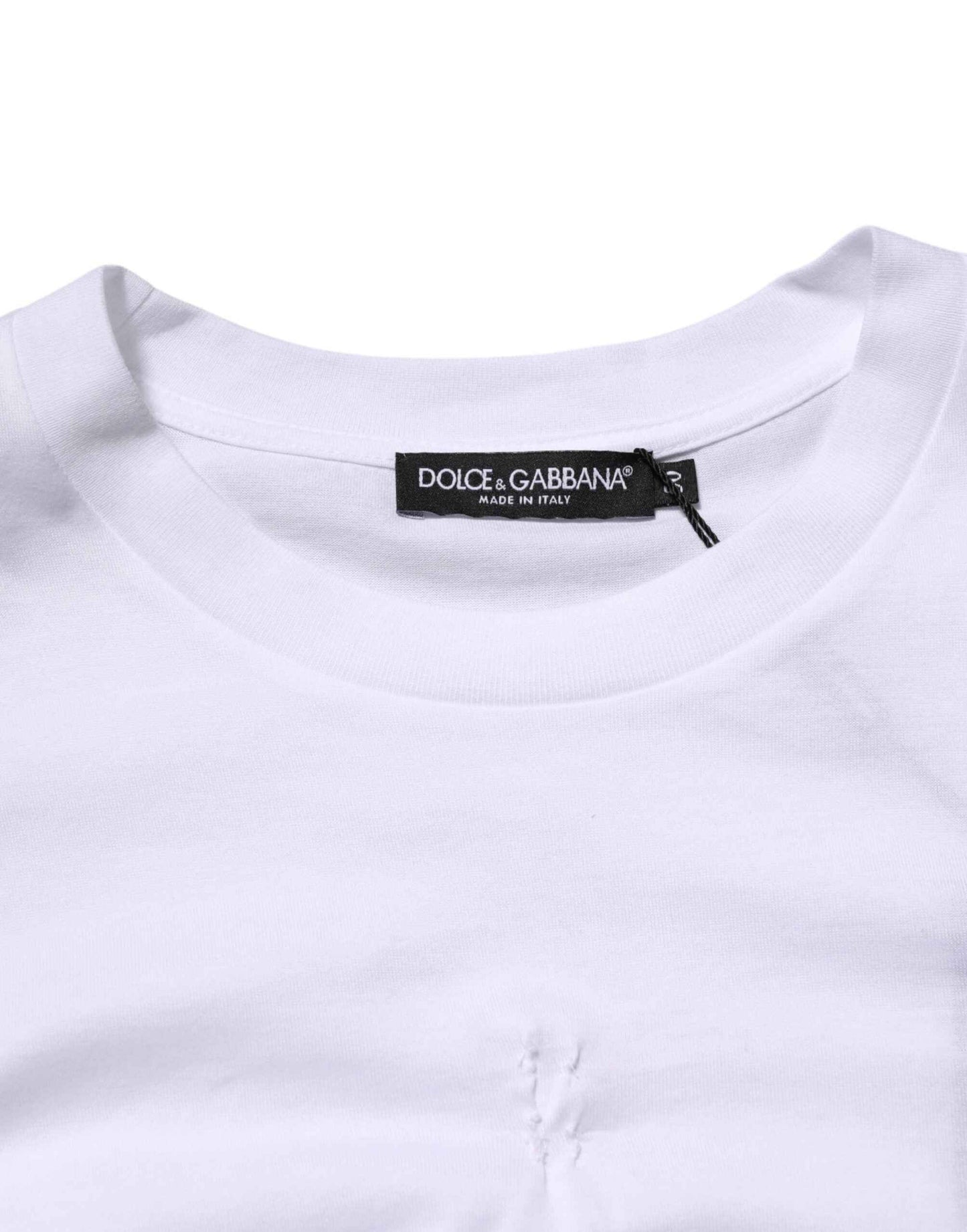Dolce & Gabbana White Cotton Logo Patch Crew Neck Men T-shirt by Dolce & Gabbana
