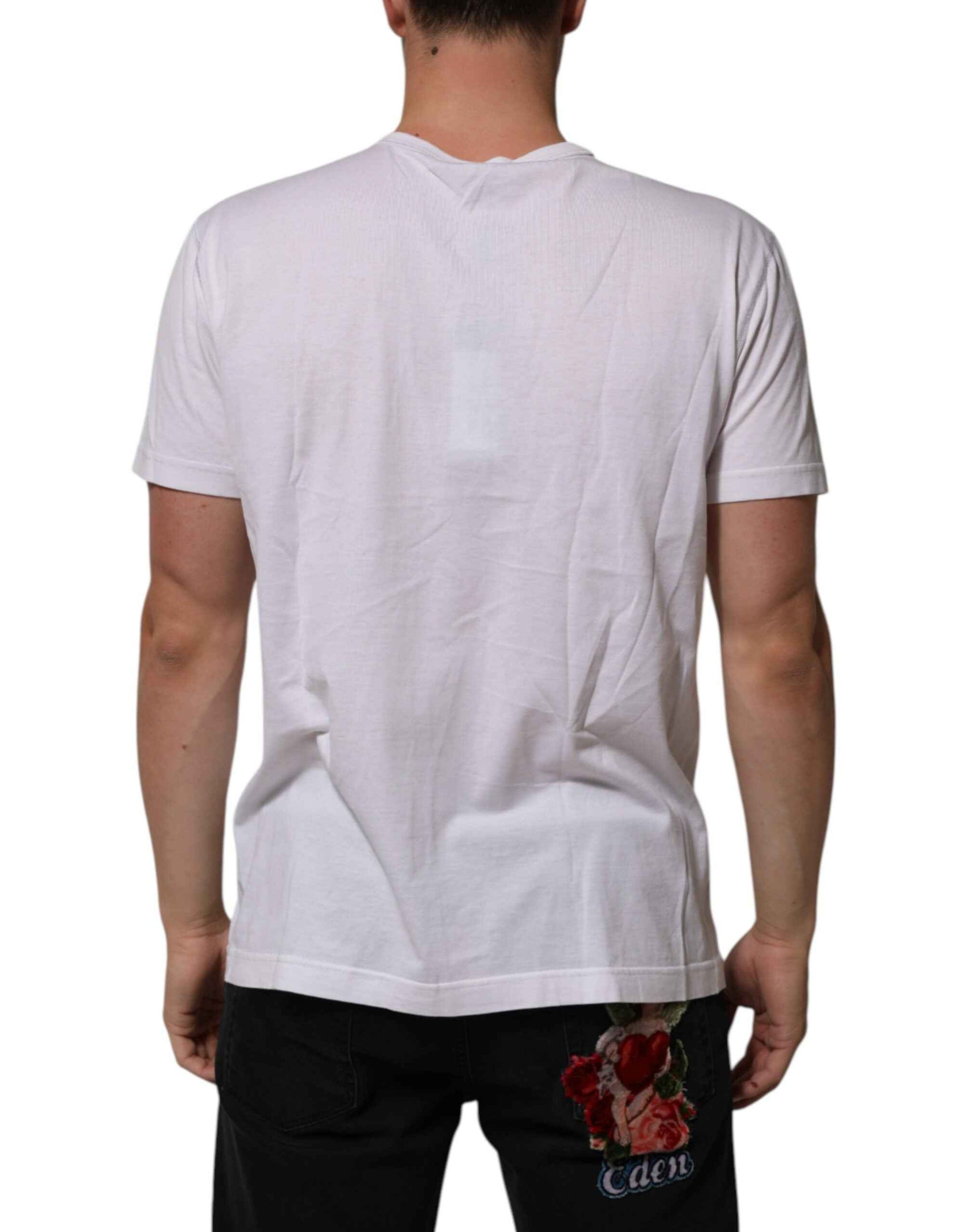Dolce & Gabbana White Cotton Logo Patch Crew Neck Men T-shirt by Dolce & Gabbana