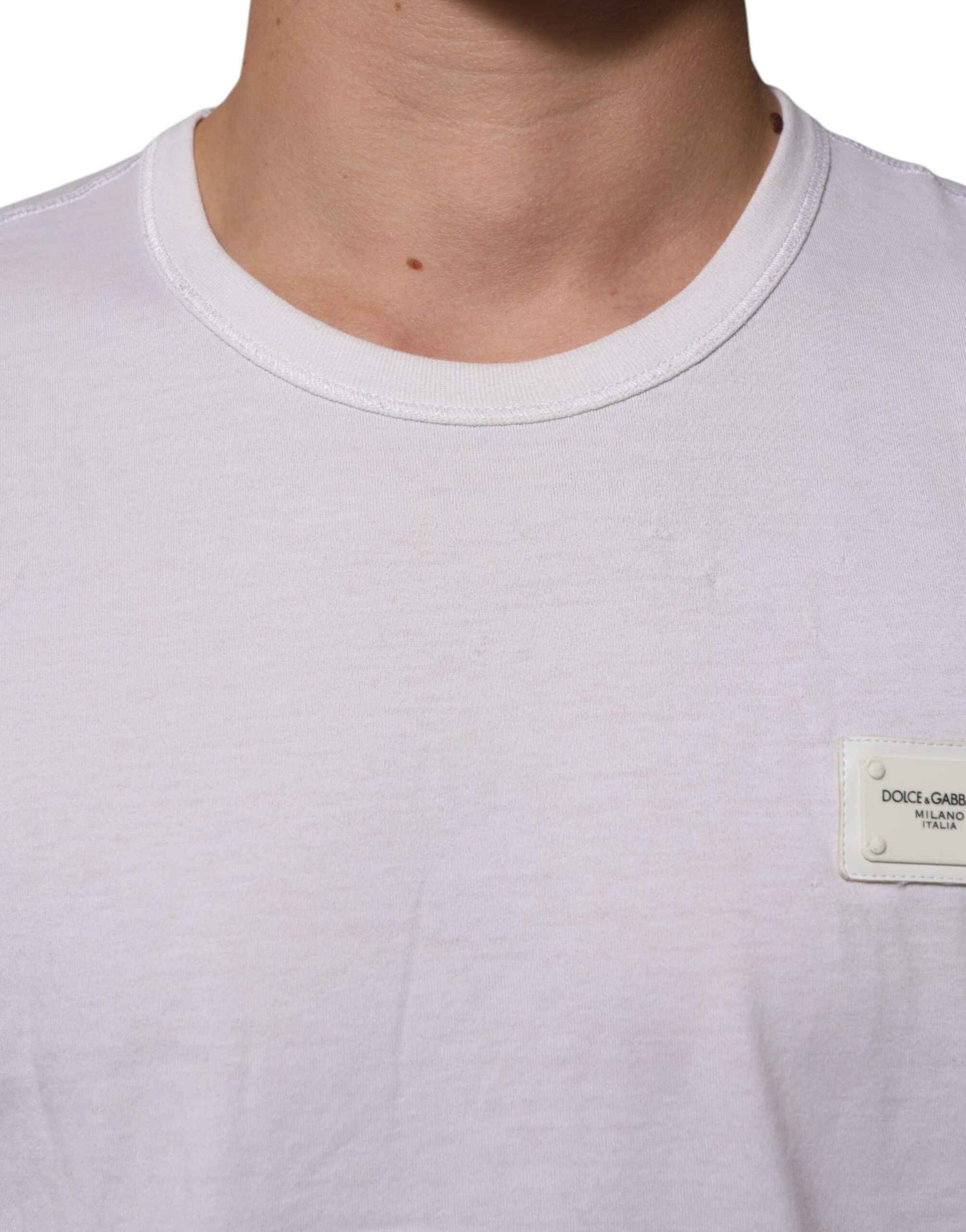 Dolce & Gabbana White Cotton Logo Patch Crew Neck Men T-shirt by Dolce & Gabbana
