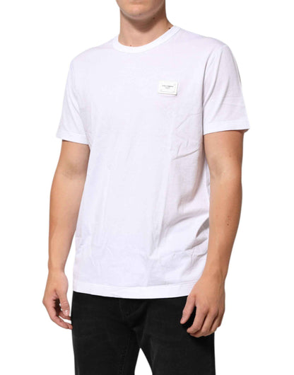 Dolce & Gabbana White Logo Plaque Cotton Crew Neck T-shirt by Dolce & Gabbana