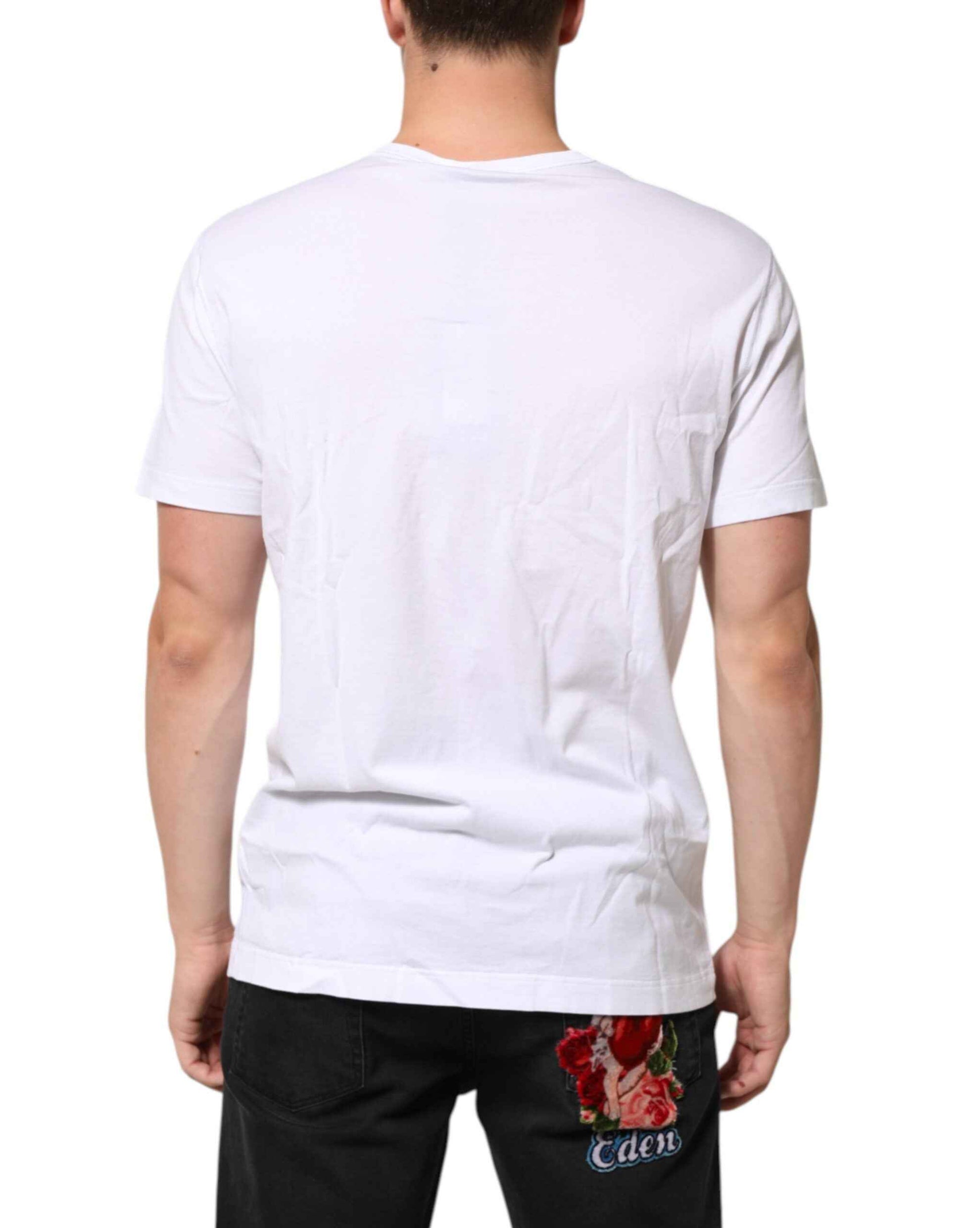 Dolce & Gabbana White Logo Plaque Cotton Crew Neck T-shirt by Dolce & Gabbana