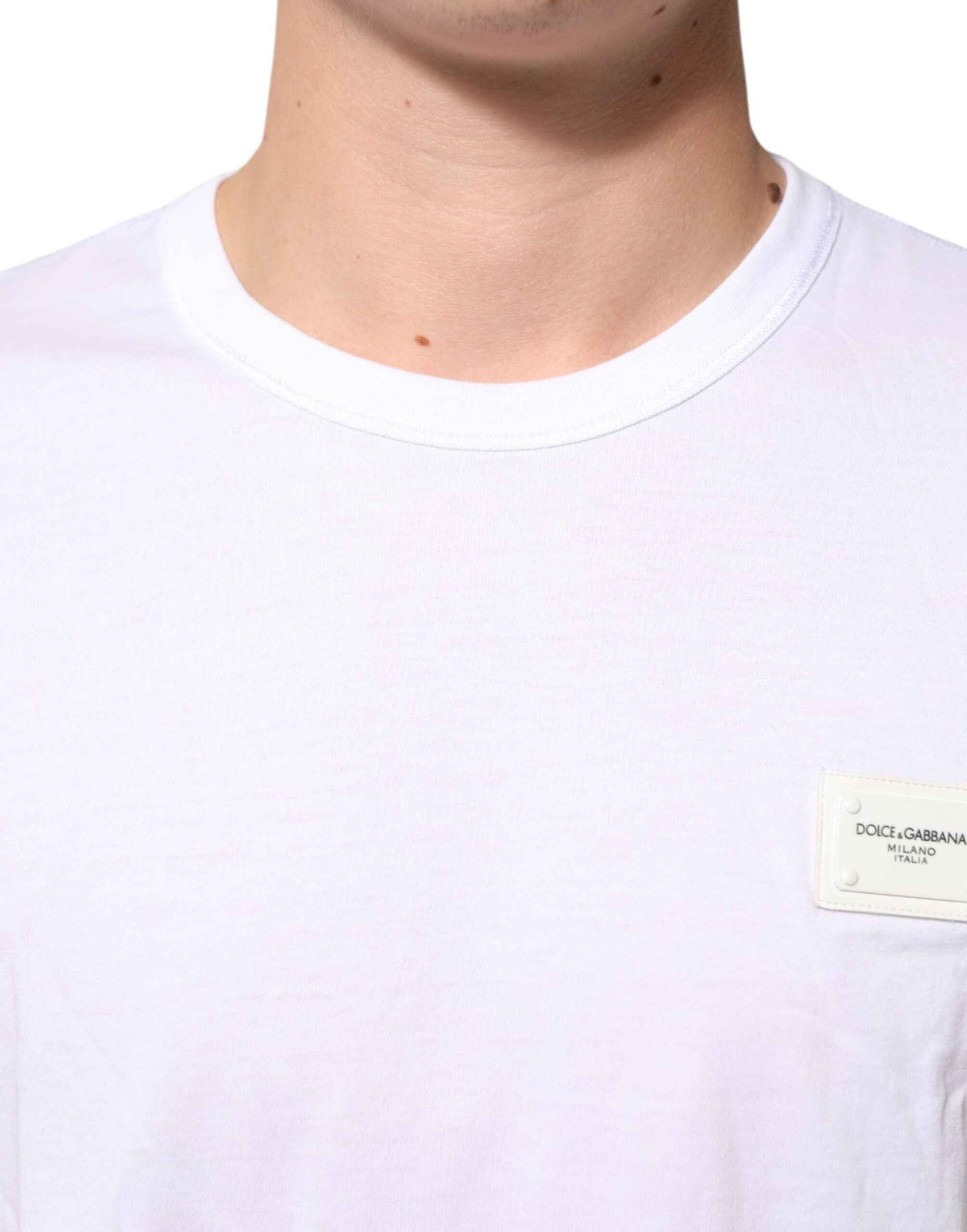 Dolce & Gabbana White Logo Plaque Cotton Crew Neck T-shirt by Dolce & Gabbana